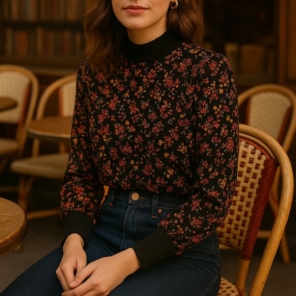 TRISTAN Floral Mock-Neck Blouse | Size L - Picture 13 of 13